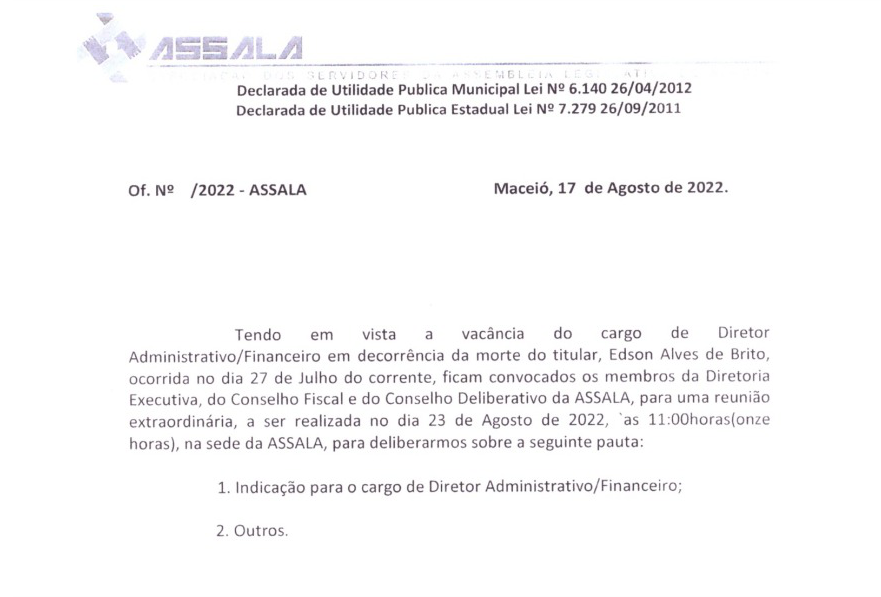 Assala marca reunião para indicar novo diretor Administrativo/Financeiro